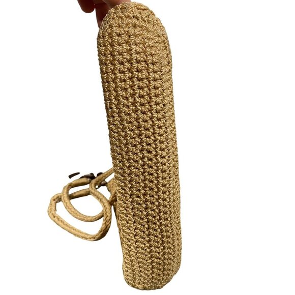 The Sak Womens Crocheted gold metallic underlay Crossbody Bag Beige beach boho - Picture 5 of 14